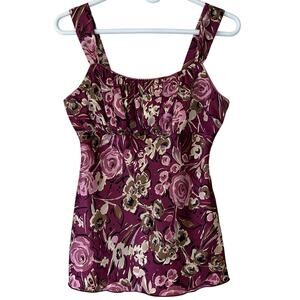 Vintage iz Byer babydoll rushed satin tank top floral roses 90s Y2K whimsigoth S